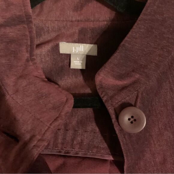 J. Jill Burgundy Faux-Velvet Pocketed High-Neck Jacket Sz L - Picture 9 of 14